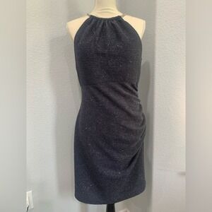 Eliza J Dress Sparkle Gray Halter Neck Sleeveless Cocktail Party Ruched Chain 12